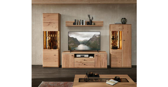 WOHNWAND in Eschefarben, Braun, Eiche Artisan 331/205/50 cm - Eschefarben/Anthrazit, Natur, Glas/Holz (331/205/50cm) - Cantus