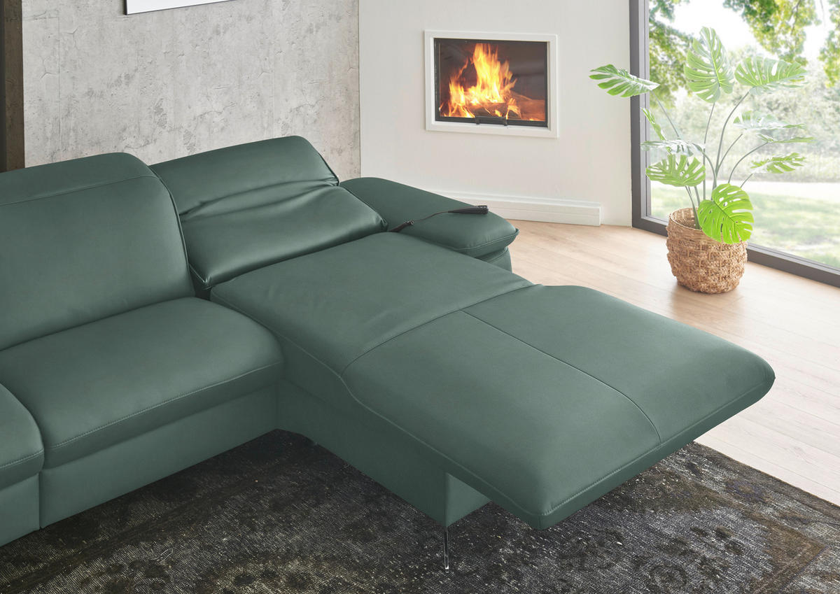 ECKSOFA  Echtleder Opal  - Opal/Schwarz, Design, Leder/Metall (307/169cm) - Beldomo Premium