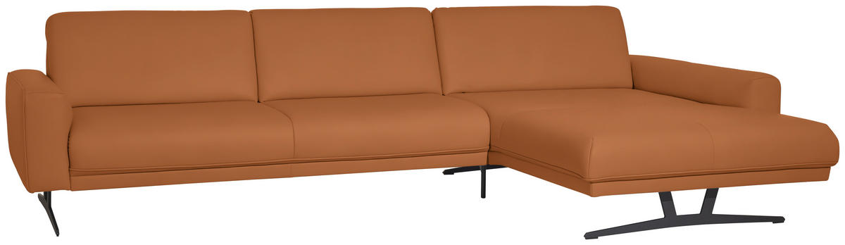 ECKSOFA in Echtleder Cognac  - Cognac/Anthrazit, Konventionell, Leder/Metall (324/179cm) - Johann Jakob