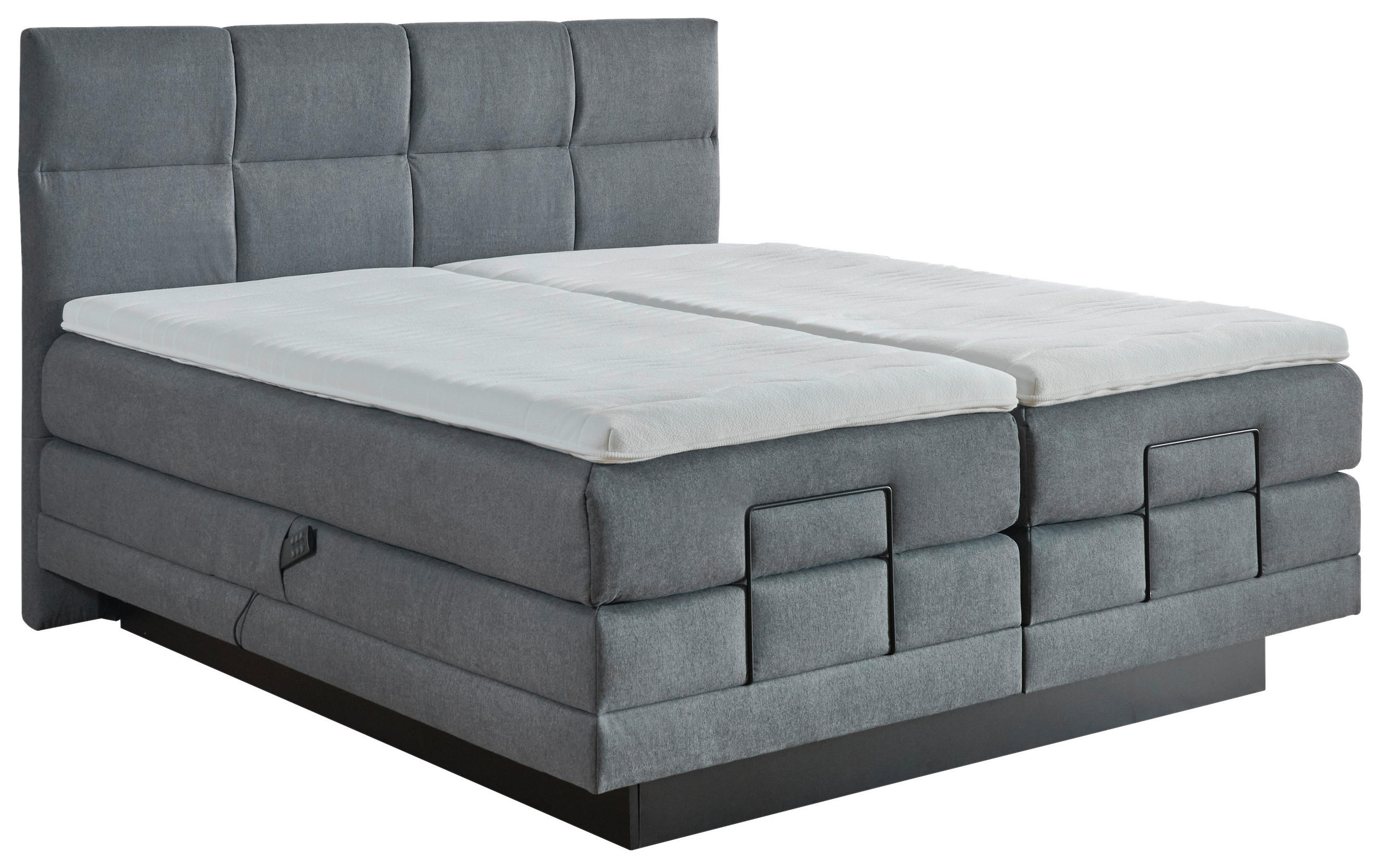 BOXSPRINGBETT 180/200 cm,  in Grau, Matratze, gepolstertes Kopfteil, Topper, motorische Verstellbarkeit, H3 + H4 = fest + sehr fest  - Schwarz/Grau, MODERN, Holzwerkstoff/Kunststoff (180/200cm) - Beldomo - Sleep