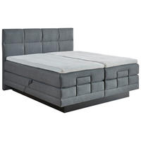 BOXSPRINGBETT 180/200 cm,  in Grau, Matratze, gepolstertes Kopfteil, Topper, motorische Verstellbarkeit, H3 + H4 = fest + sehr fest  - Schwarz/Grau, MODERN, Holzwerkstoff/Kunststoff (180/200cm) - Beldomo - Sleep