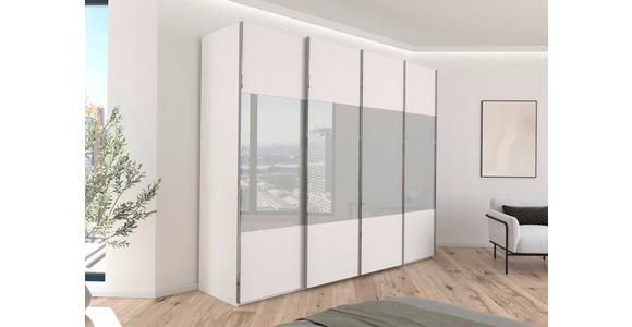 SCHWEBETÜRENSCHRANK  in Weiß, Seidengrau  - Chromfarben/Seidengrau, KONVENTIONELL, Glas/Holzwerkstoff (271/223/68cm) - Novel