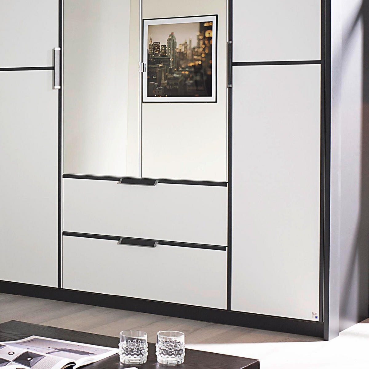 ROHOVÁ ŠATNÍKOVÁ SKRIŇA, sivá, biela,  - sivá/biela, Design, kompozitné drevo (224/314cm) - MID.YOU