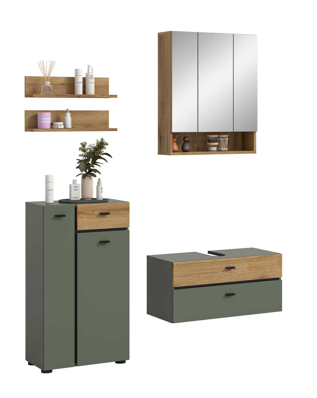BADEZIMMER 4-teilig  in 126 cm  - Eichefarben/Schwarz, Trend, Glas/Holzwerkstoff (126cm) - MID.YOU