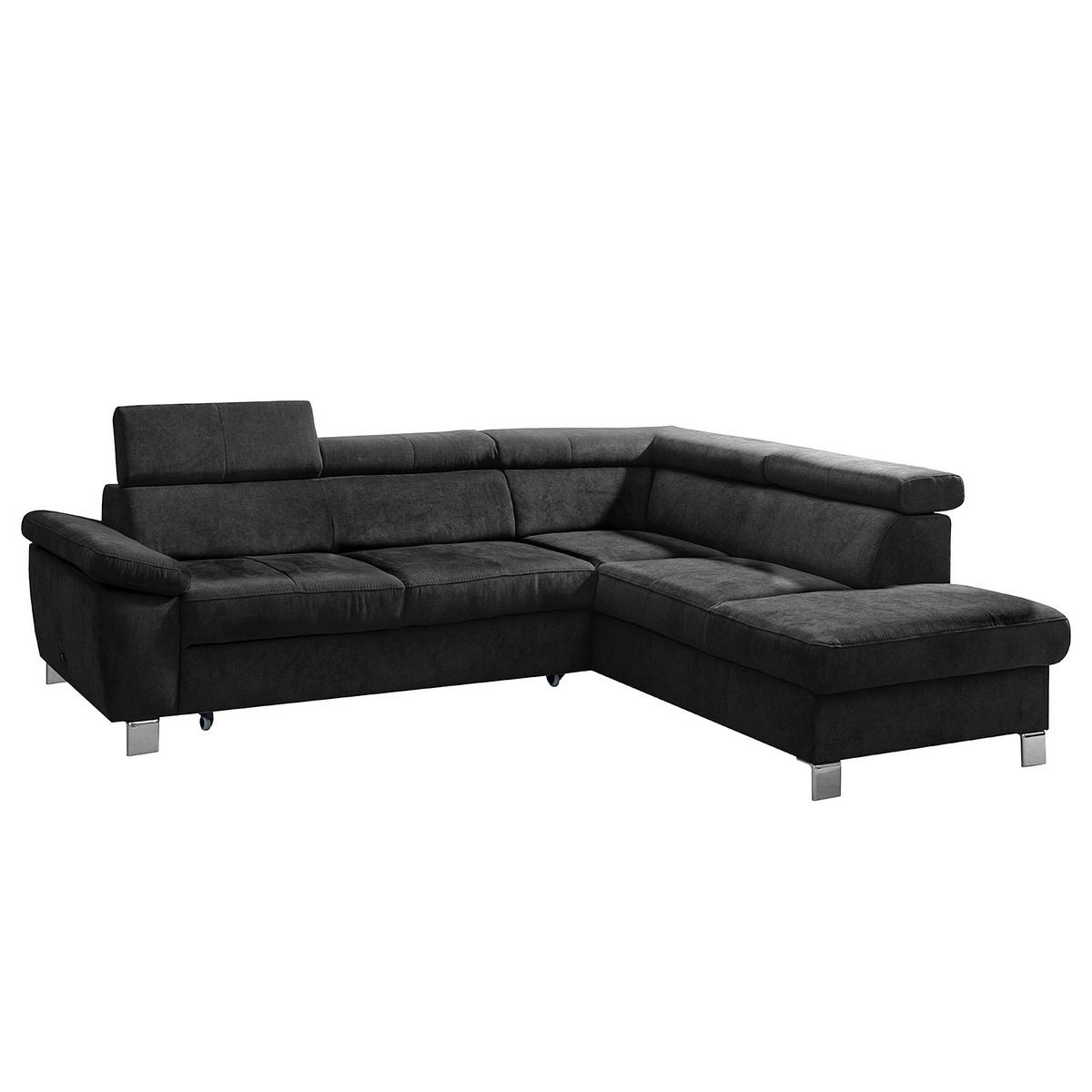 ECKSOFA Schwarz Mikrofaser  - Chromfarben/Schwarz, Design, Textil/Metall (248/208cm) - Livetastic