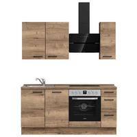 BUCĂTĂRIE FĂRĂ ELECTROCASNICE  - stejar închis la culoare/negru, Modern, metal/material pe bază de lemn (180cm) - Nobilia