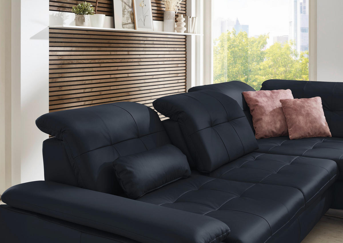 ECKSOFA in Echtleder Dunkelblau  - Alufarben/Dunkelblau, Design, Leder/Metall (309/211cm) - Beldomo Speed
