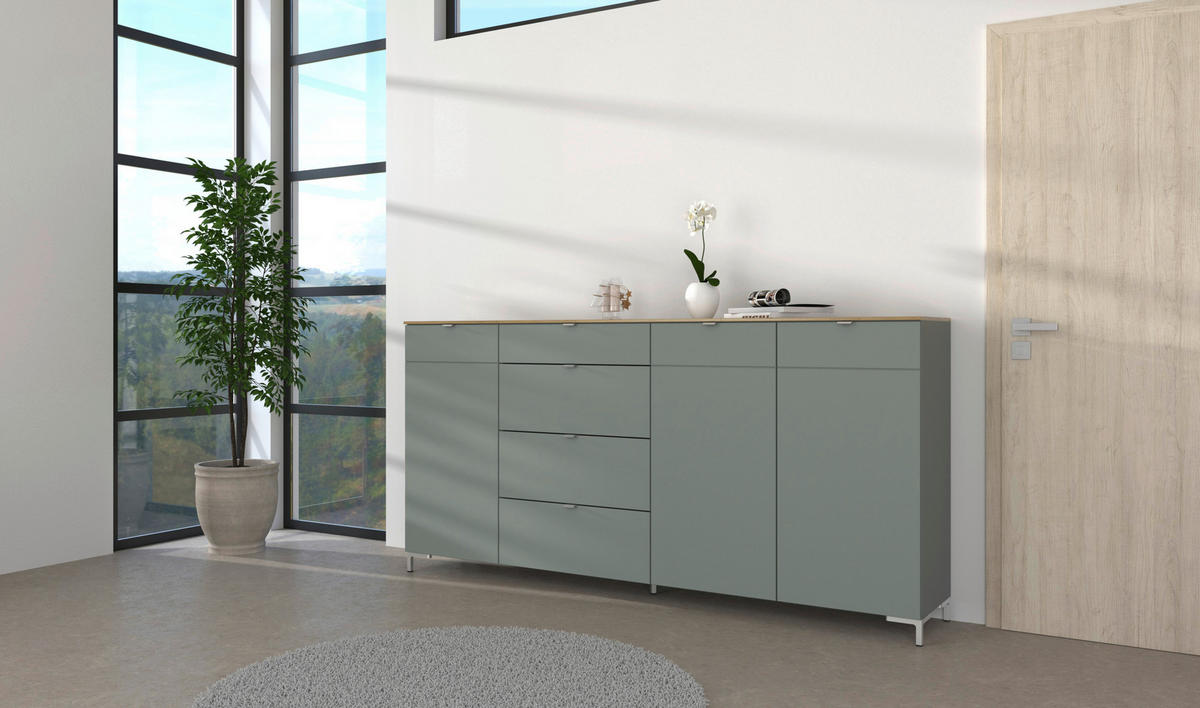 SIDEBOARD  in 220/101/41 cm  - Schilfgrün/Silberfarben, Design, Holzwerkstoff/Metall (220/101/41cm)