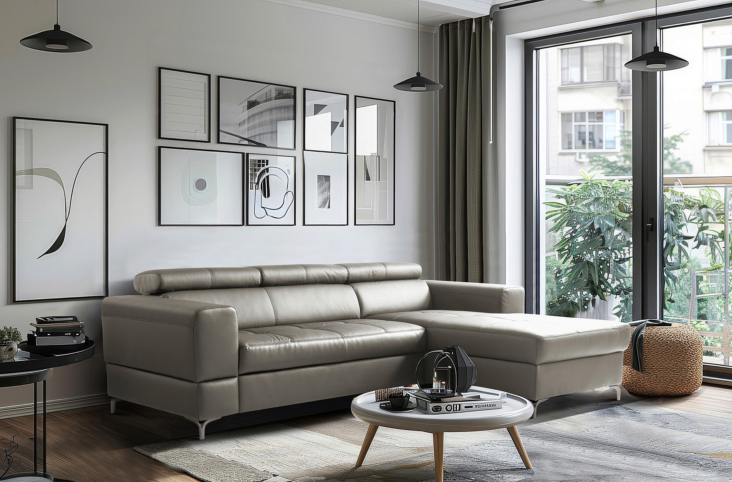 ECKSOFA  in Lederlook Echtleder Schlammfarben  - Schlammfarben/Schwarz, Design, Leder/Textil (247/173cm) - Livetastic