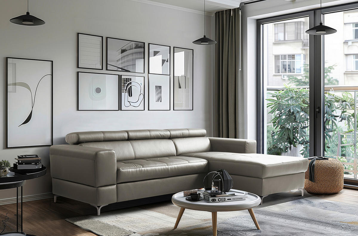 ECKSOFA  in Lederlook Echtleder Schlammfarben  - Schlammfarben/Schwarz, Design, Leder/Textil (247/173cm) - Livetastic