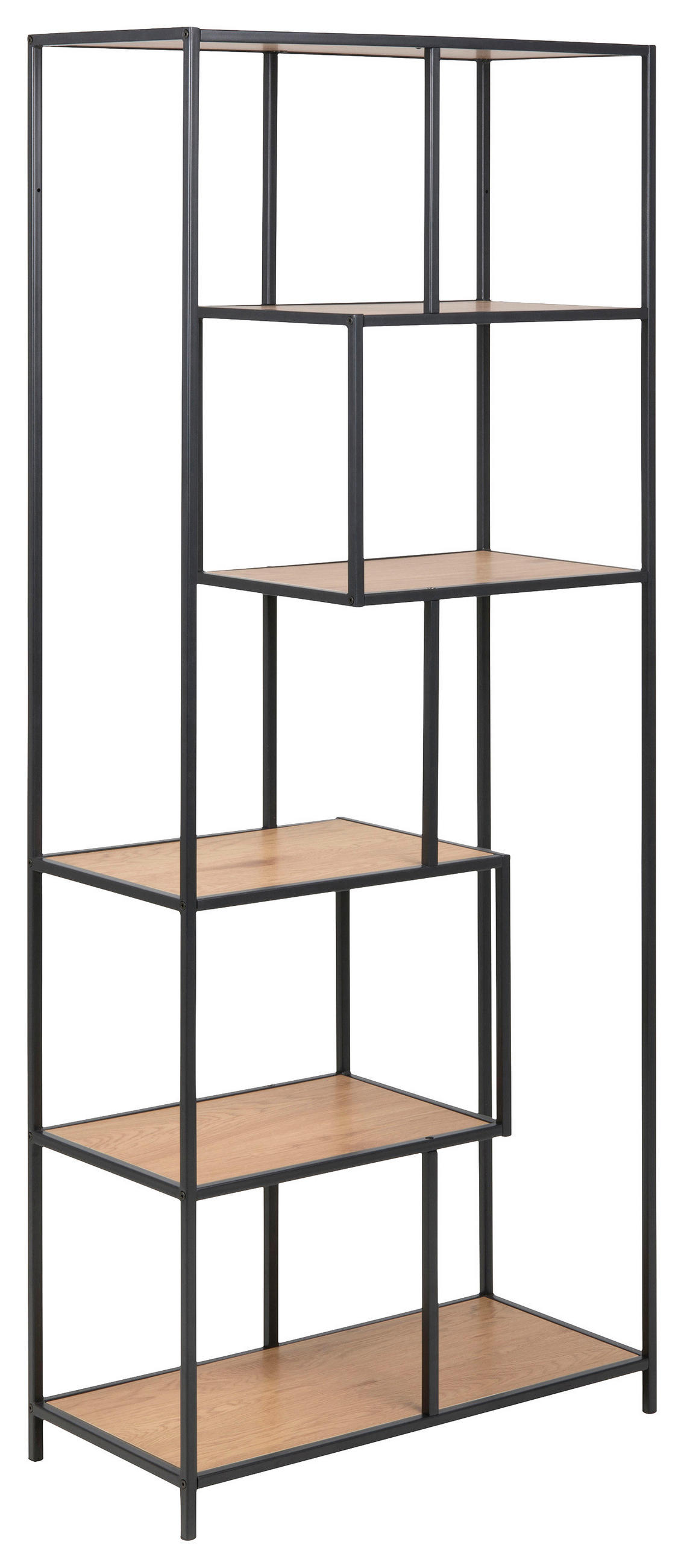 HYLLA i 77/185/35 cm svart, ekfärgad  - svart/ekfärgad, Modern, metall/trämaterial (77/185/35cm) - Best Price