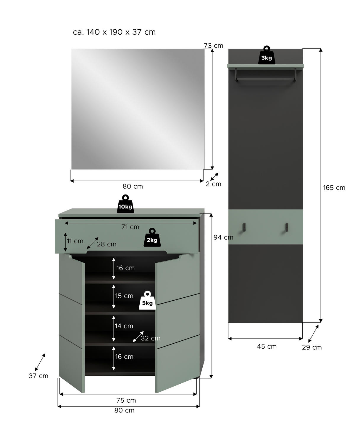 PREDSIEŇOVÝ NÁBYTOK, 140/190/37 cm - Design, kompozitné drevo (140/190/37cm) - Livetastic