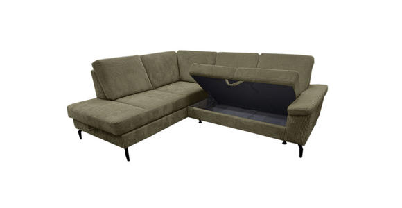 ECKSOFA Olivgrün Velours Bettkasten, Sitzvorzug  - Schwarz/Olivgrün, KONVENTIONELL, Textil/Metall (206/253cm) - Venda
