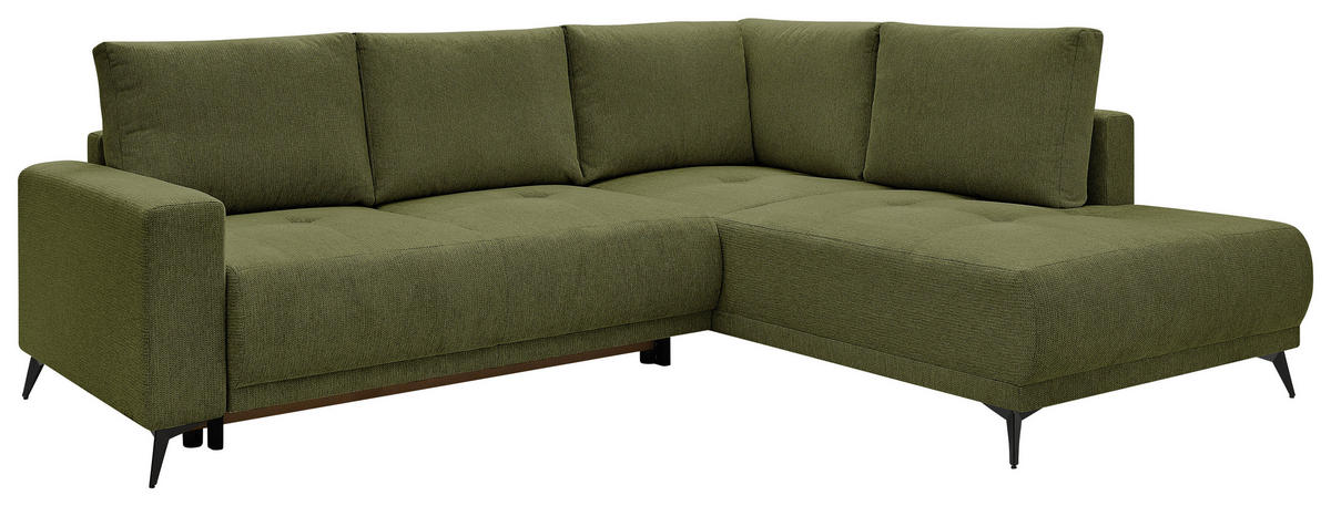 ECKSOFA RAFAEL Grün Struktur Rückenkissen, Bettkasten  - Schwarz/Grün, Design, Textil/Metall (269/218cm) - P & B