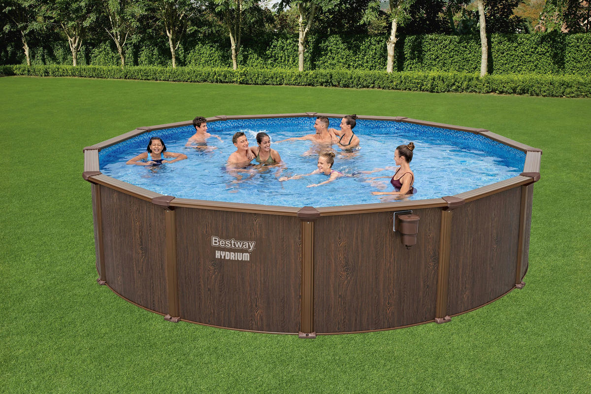 POOL SET 56384 460/132 cm  - Blau/Dunkelbraun, KONVENTIONELL, Kunststoff/Metall (460/132cm) - Bestway