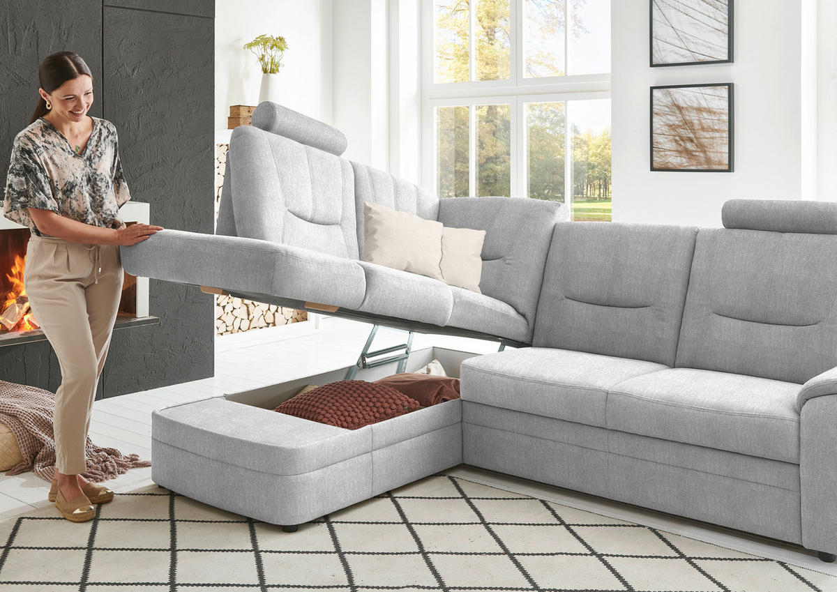 ECKSOFA Chenille Silberfarben  - Silberfarben/Schwarz, Konventionell, Kunststoff/Textil (185/235cm) - Beldomo Comfort