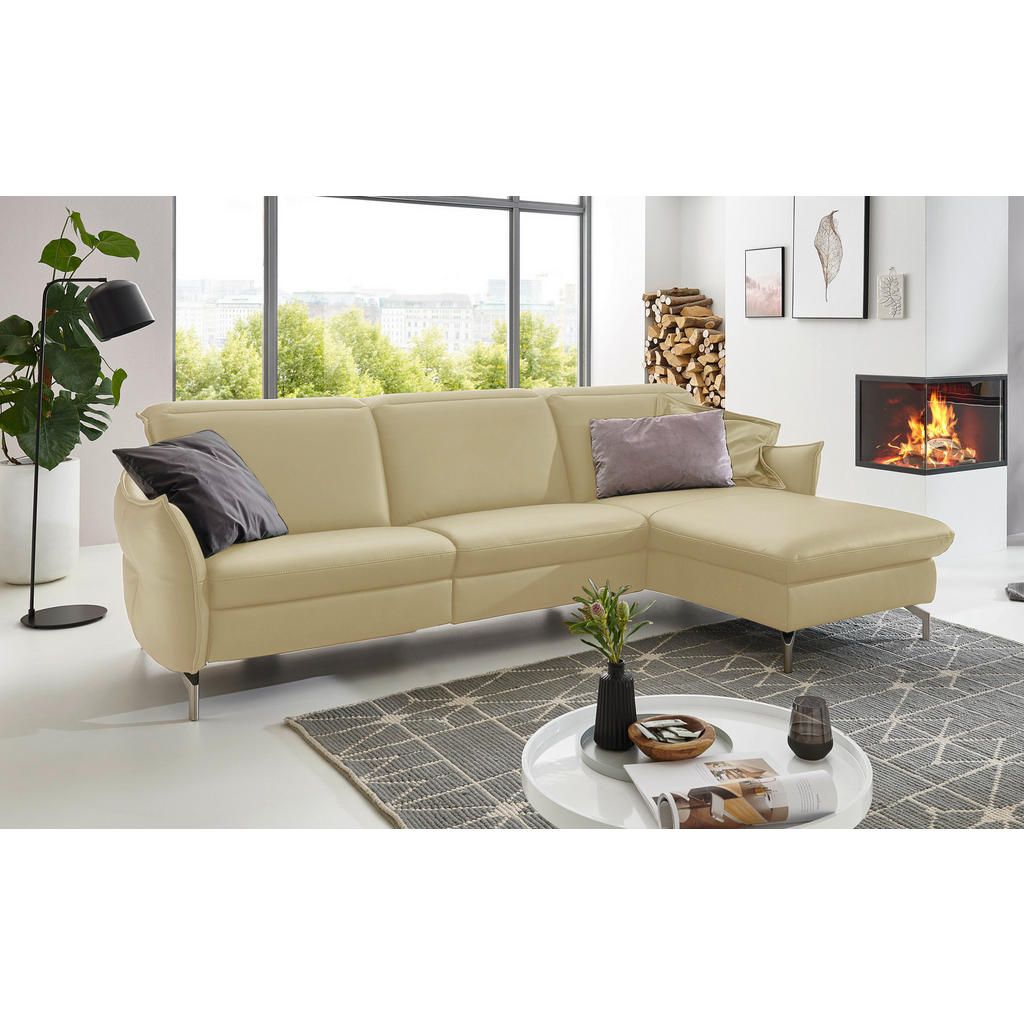 Thumbnail - Livetastic Ecksofa, Creme, Leder, Echtleder, Nappaleder, 4-Sitzer, Ottomane rechts, L-Form, 233x179 cm, Made in EU, Hock...