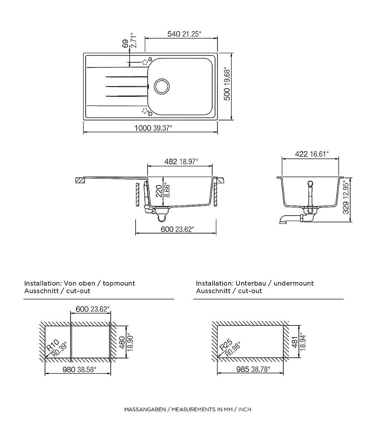 SPÜLE 1725ORLANDO100X50S  - Schwarz, Trend, Stein (100/22,5/50cm) - Respekta
