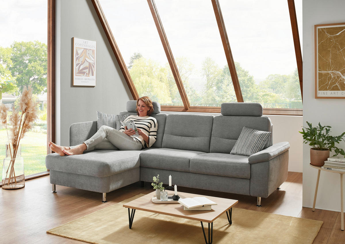 ECKSOFA  in Flachgewebe Grau  160/244 cm  - Alufarben/Grau, KONVENTIONELL, Textil/Metall (160/244cm) - Beldomo Comfort