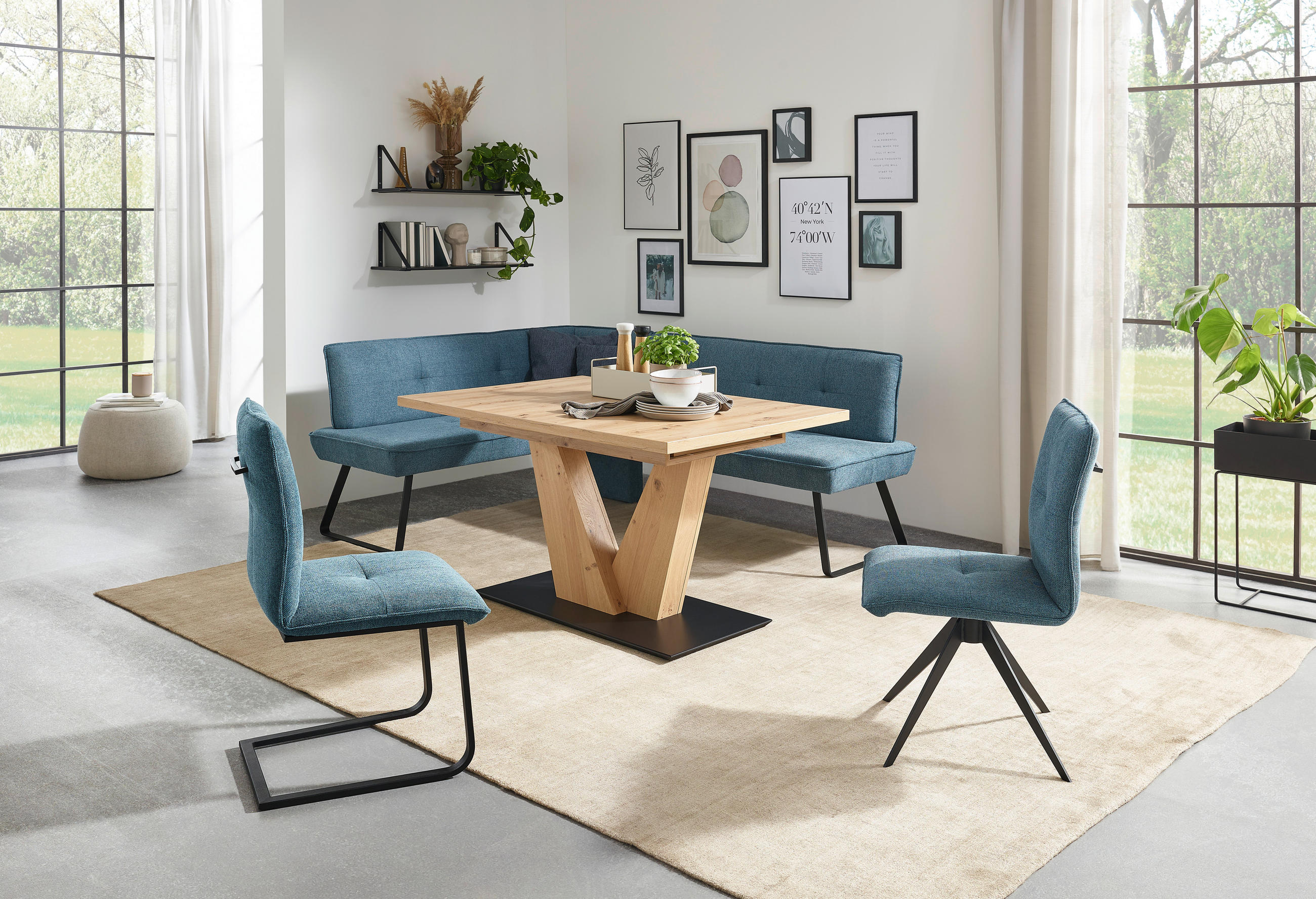 SCHWINGSTUHL  in Stahl Flachgewebe  - Blau/Schwarz, Design, Textil/Metall (46/95/62cm) - Dieter Knoll