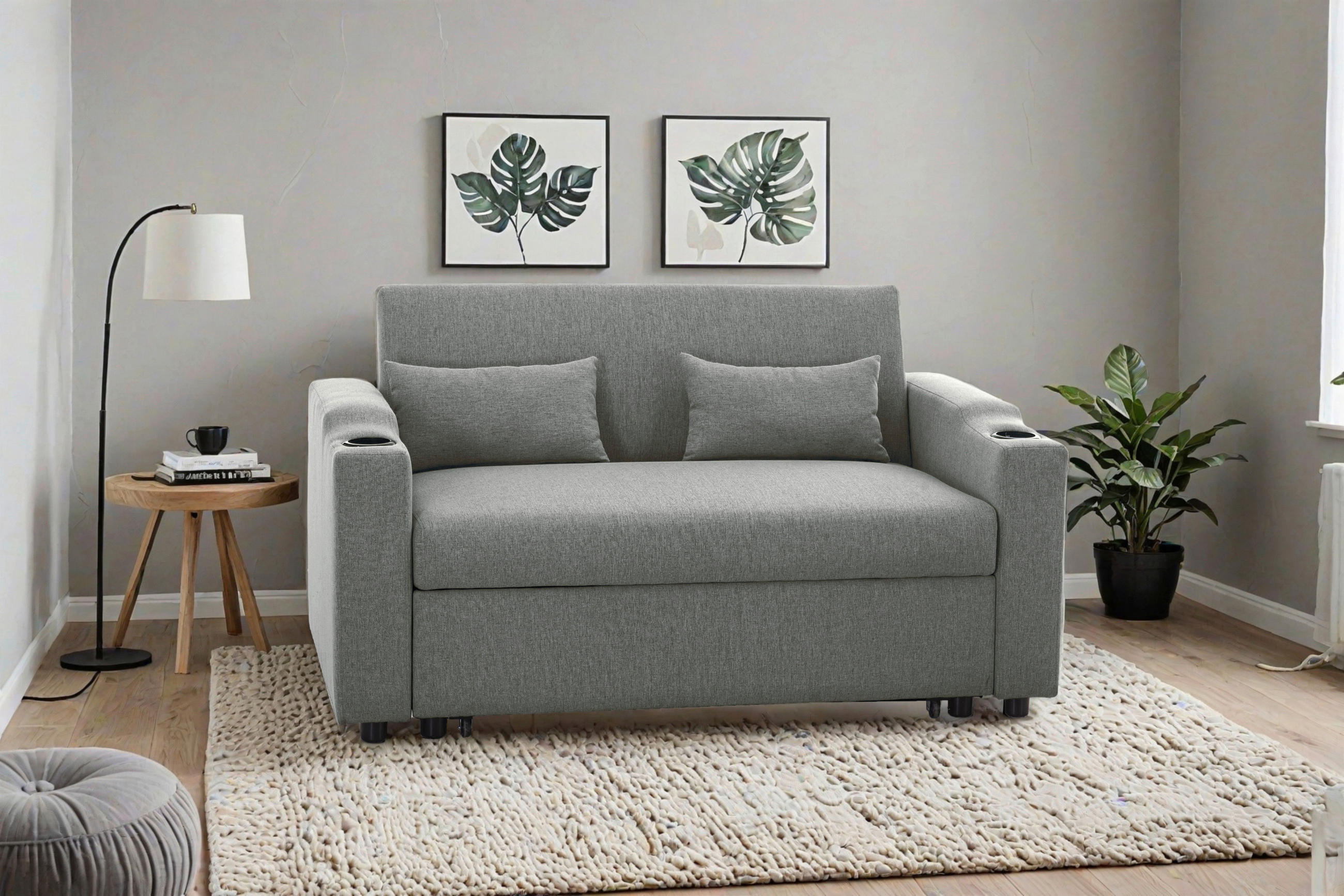 SCHLAFSOFA in Leinenoptik Dunkelgrau  - Dunkelgrau/Schwarz, Basics, Kunststoff/Textil (150/91/85cm) - P & B