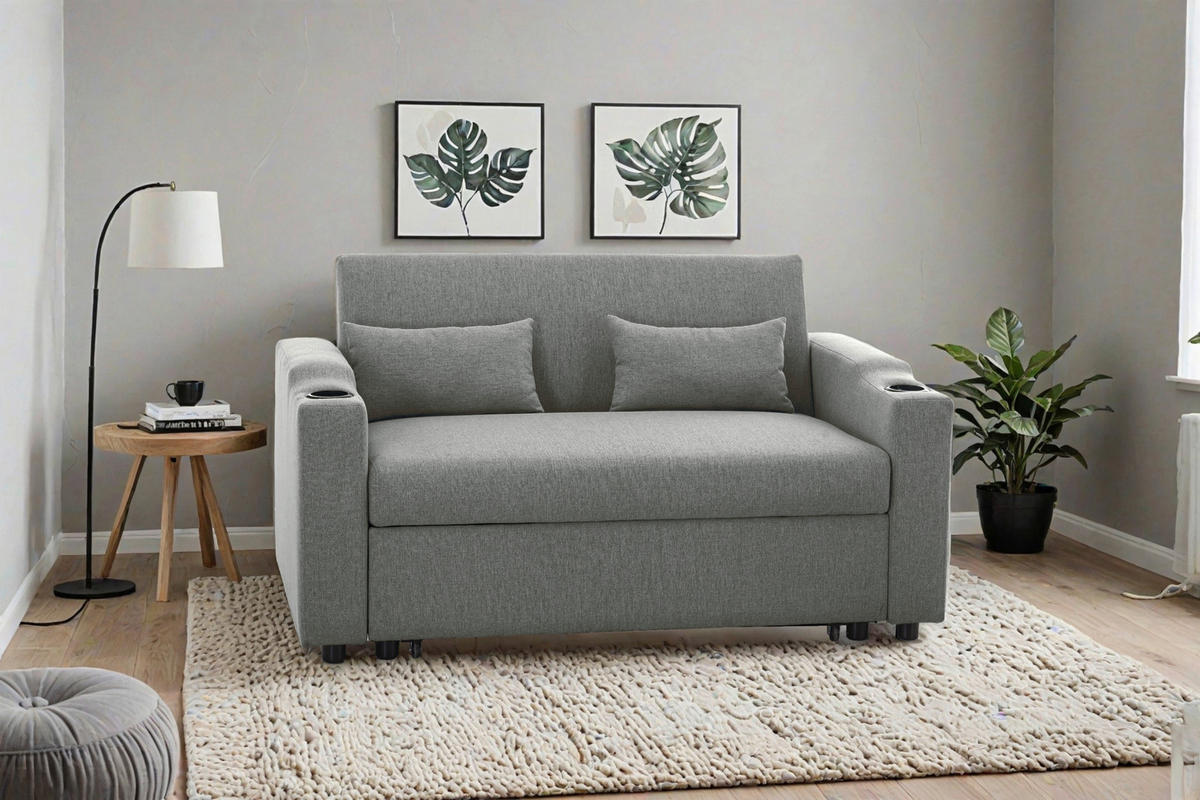SCHLAFSOFA in Leinenoptik Dunkelgrau  - Dunkelgrau/Schwarz, Basics, Kunststoff/Textil (150/91/85cm) - P & B