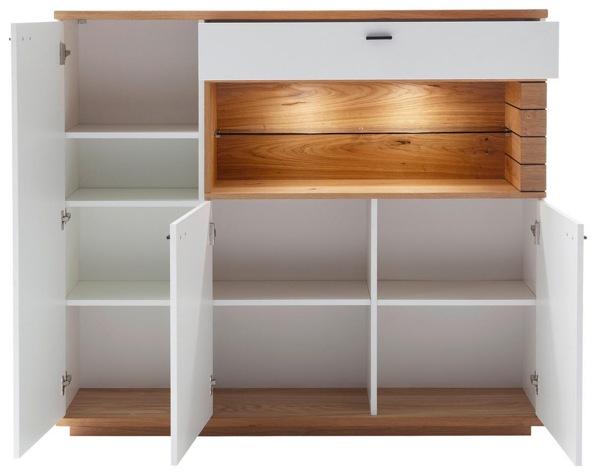 HIGHBOARD Weiß, Wildeiche  150/133/37 cm  - Wildeiche/Anthrazit, Design, Glas/Holz (150/133/37cm) - Novel