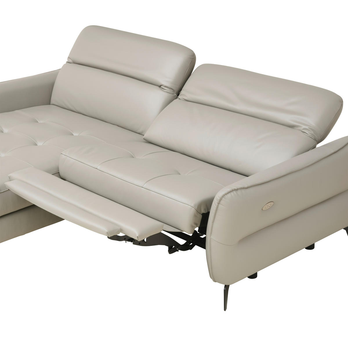 ECKSOFA Hellgrau Echtleder  - Hellgrau/Schwarz, Design, Leder/Metall (246/175cm) - Livetastic