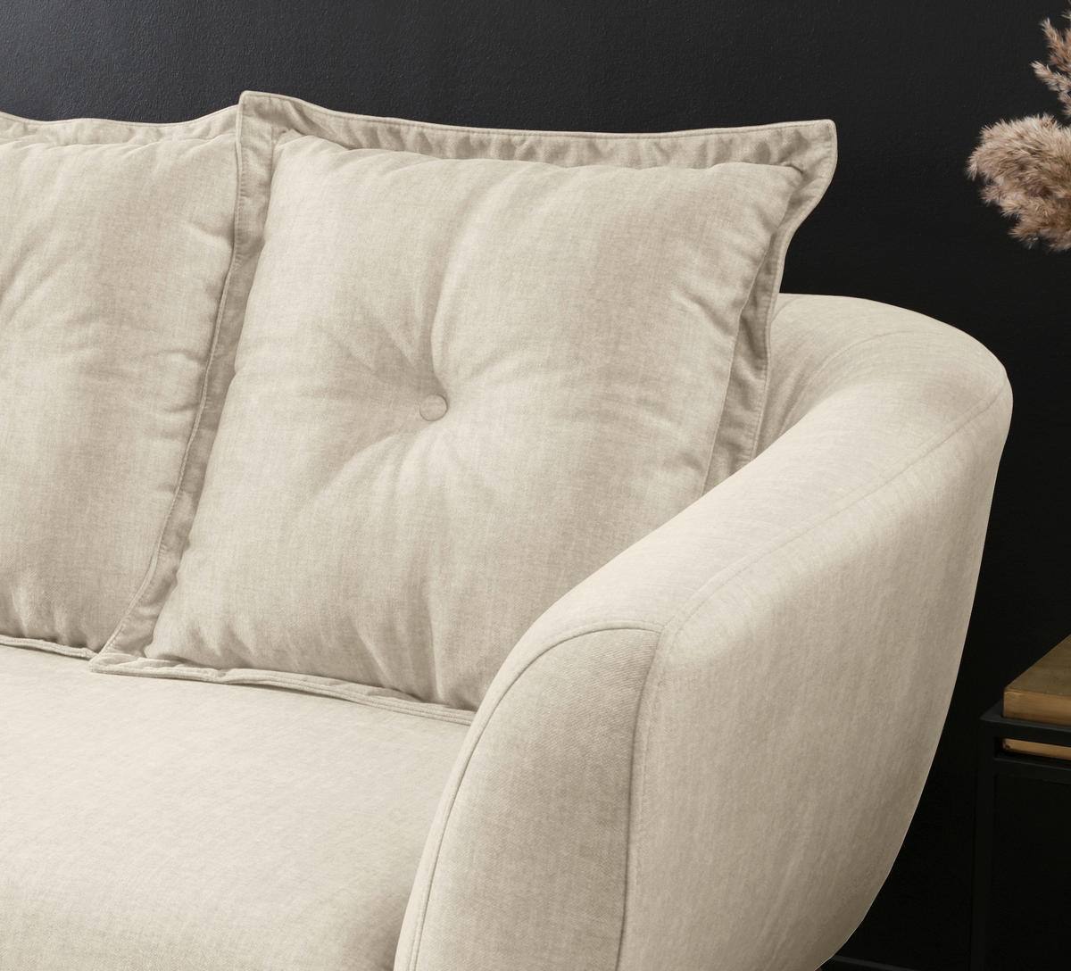 3-SITZER-SOFA in Velours Beige, Buchefarben  - Beige/Buchefarben, Modern, Holz/Textil (236/94/103cm) - Livetastic
