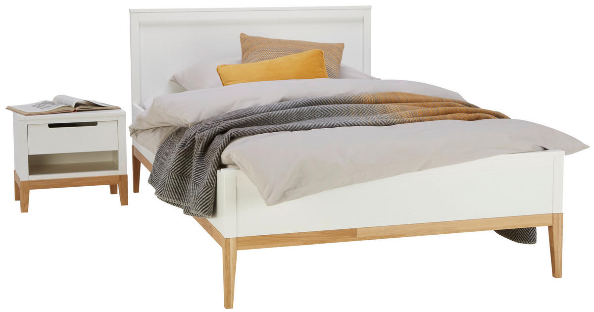 BETT Eiche massiv 120/200 cm Weiß, Eichefarben  - Eichefarben/Weiß, LIFESTYLE, Holz (120/200cm) - Stylife
