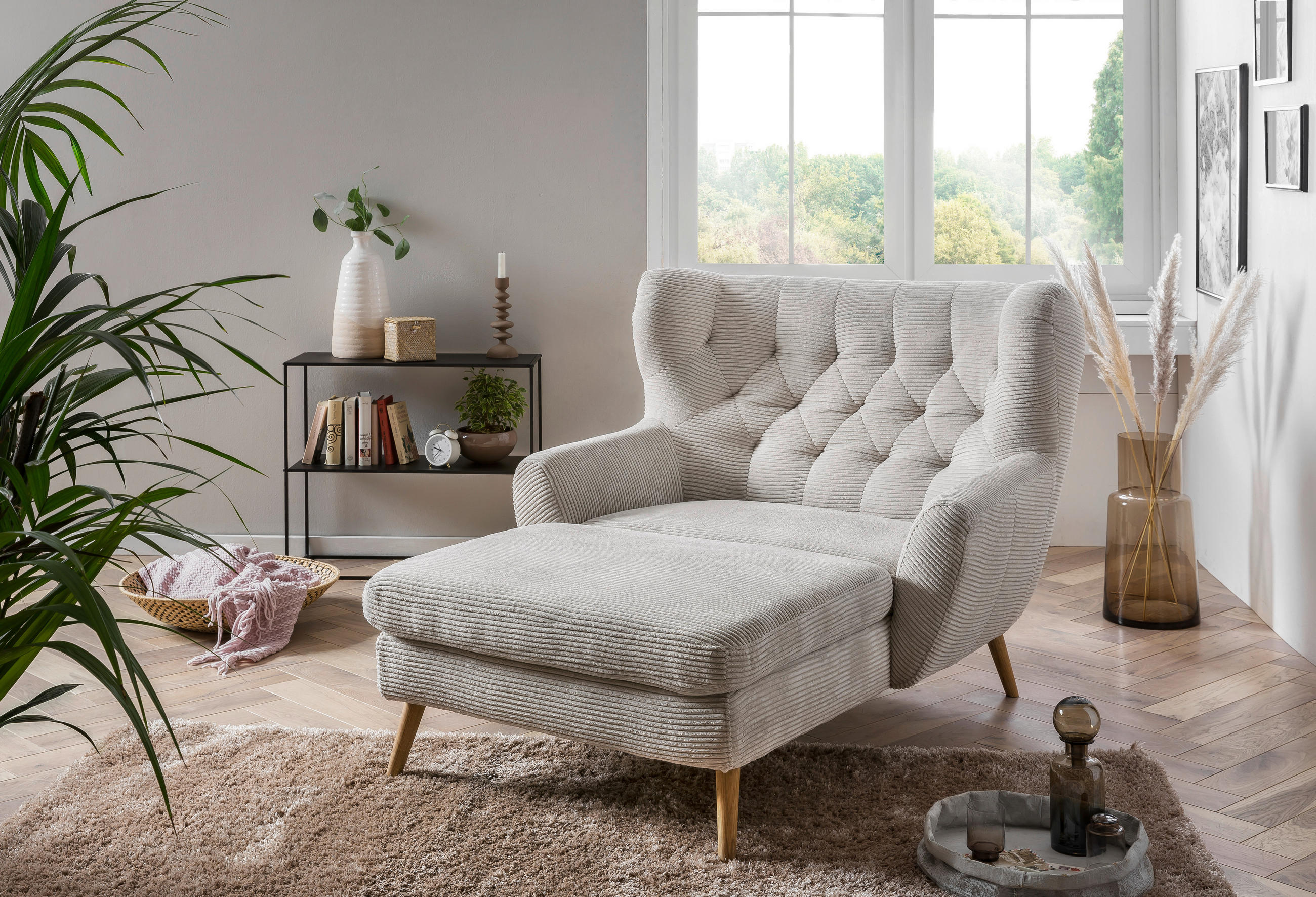 XXL-SESSEL Cord Beige    - Beige, Design, Holz/Textil (120/101/165cm) - Stylife