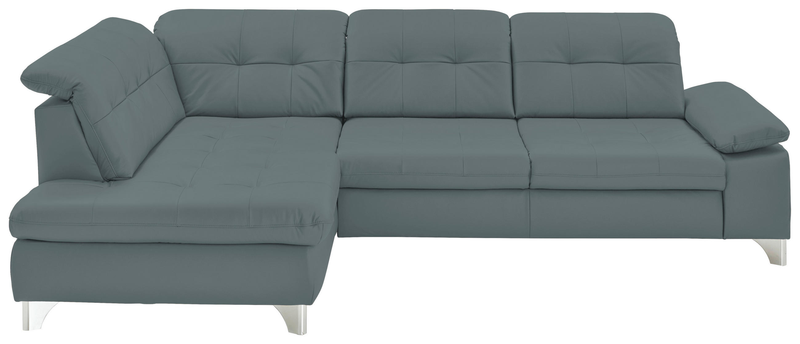 ECKSOFA Echtleder Blaugrau  - Blaugrau, Basics, Leder/Metall (211/309cm) - Beldomo Speed
