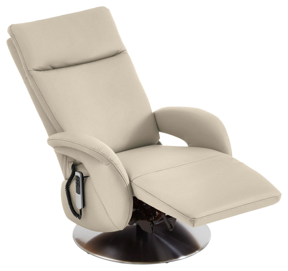 RELAXSESSEL in Leder Creme  - Edelstahlfarben/Creme, Design, Leder/Metall (70/108/80cm) - Cantus