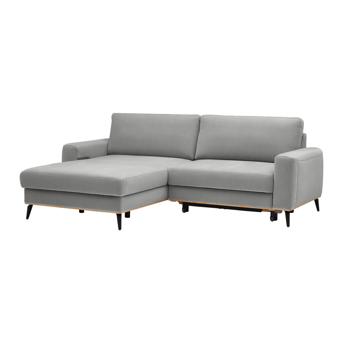 ECKSOFA Chenille, Cord Grau  - Schwarz/Grau, Konventionell, Holz/Textil (167/87/234cm) - MID.YOU