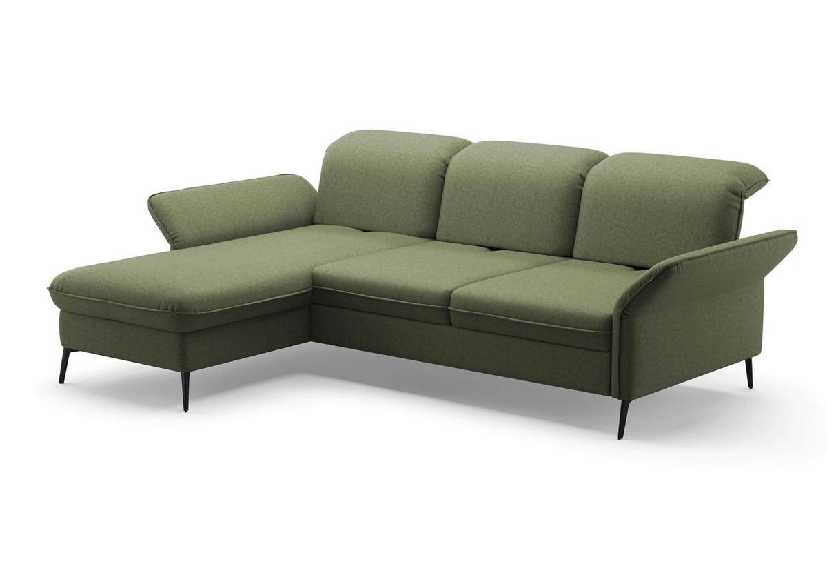 ECKSOFA in Flachgewebe Olivgrün  - Schwarz/Olivgrün, Konventionell, Textil/Metall (198/264cm) - Sit & More