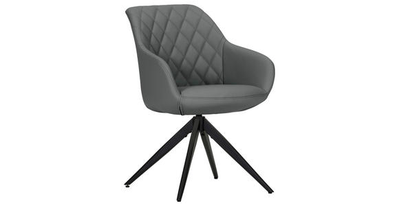 ARMLEHNSTUHL  Typenauswahl, Sitzfläche 360° drehbar, automatische Rückholfunktion  Echtleder  - Schwarz/Grau, Design, Leder/Metall (60/83/65cm) - Landscape