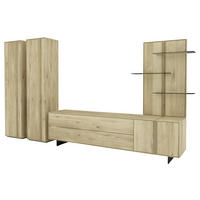 WOHNWAND  in Eichefarben  363/205,8/50 cm  - Eichefarben/Schwarz, Natur, Glas/Holz (363/205,8/50cm) - Cassando