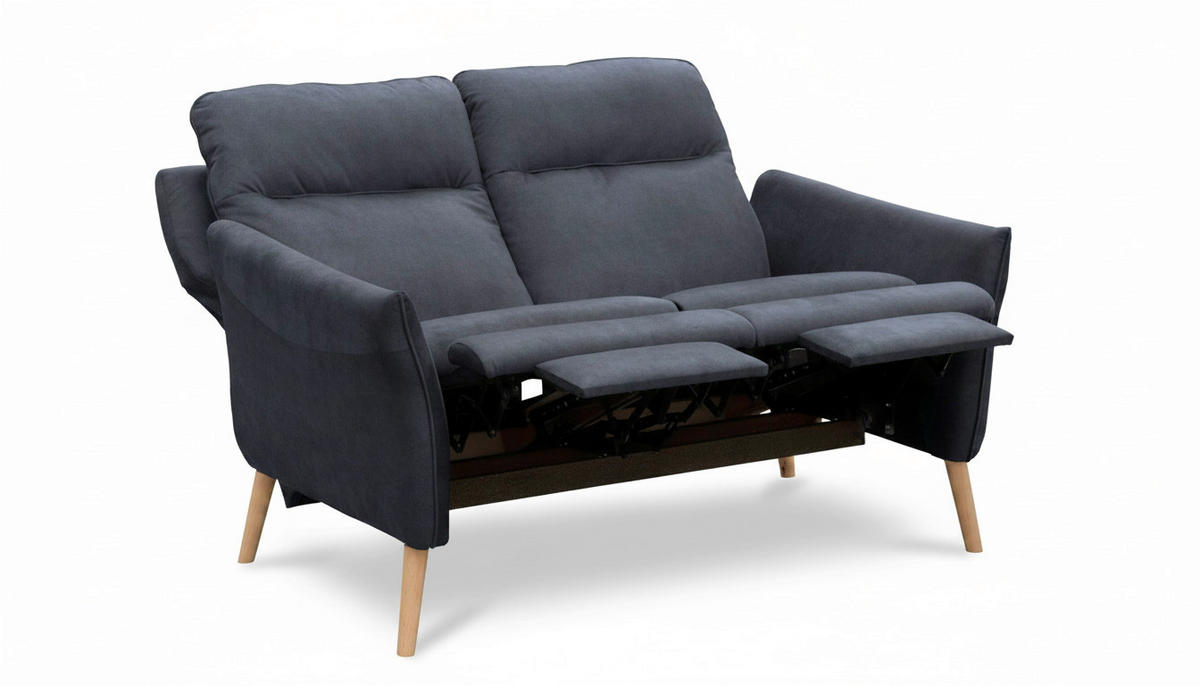 2-SITZER-SOFA Mikrofaser Blau  - Blau/Buchefarben, Design, Holz/Textil (145/110/92cm) - Livetastic