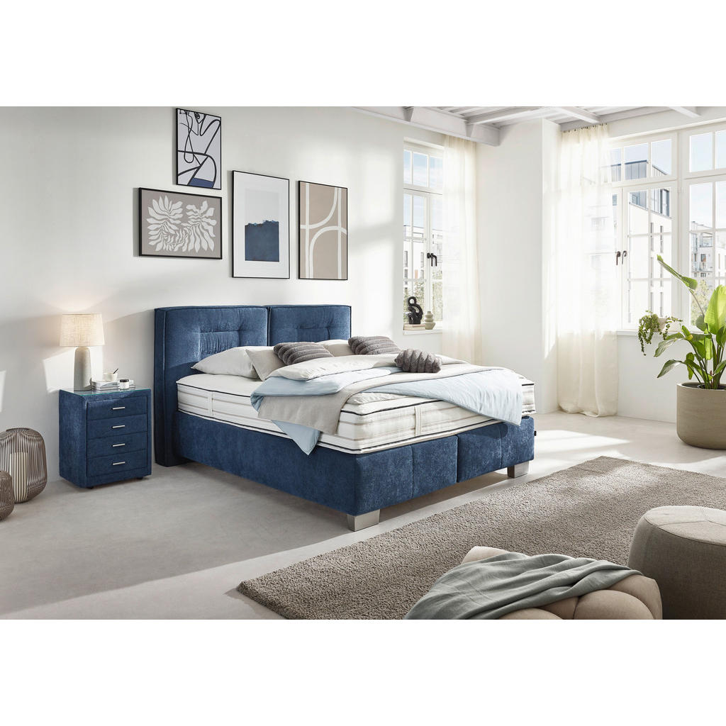 Thumbnail - Dieter Knoll Boxspringbett, Blau, Textil, H2 + H3, 7-Zonen, Höhe ca. 31 cm, 160x200 cm, gepolstertes Kopfteil, in versch...