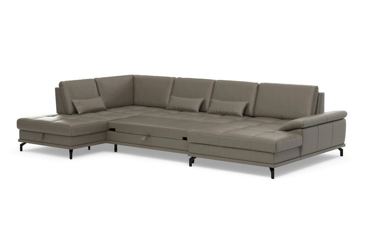 WOHNLANDSCHAFT COSTELLO E Grau Echtleder  - Schwarz/Grau, Basics, Leder/Metall (223/363/176cm) - Sit & More