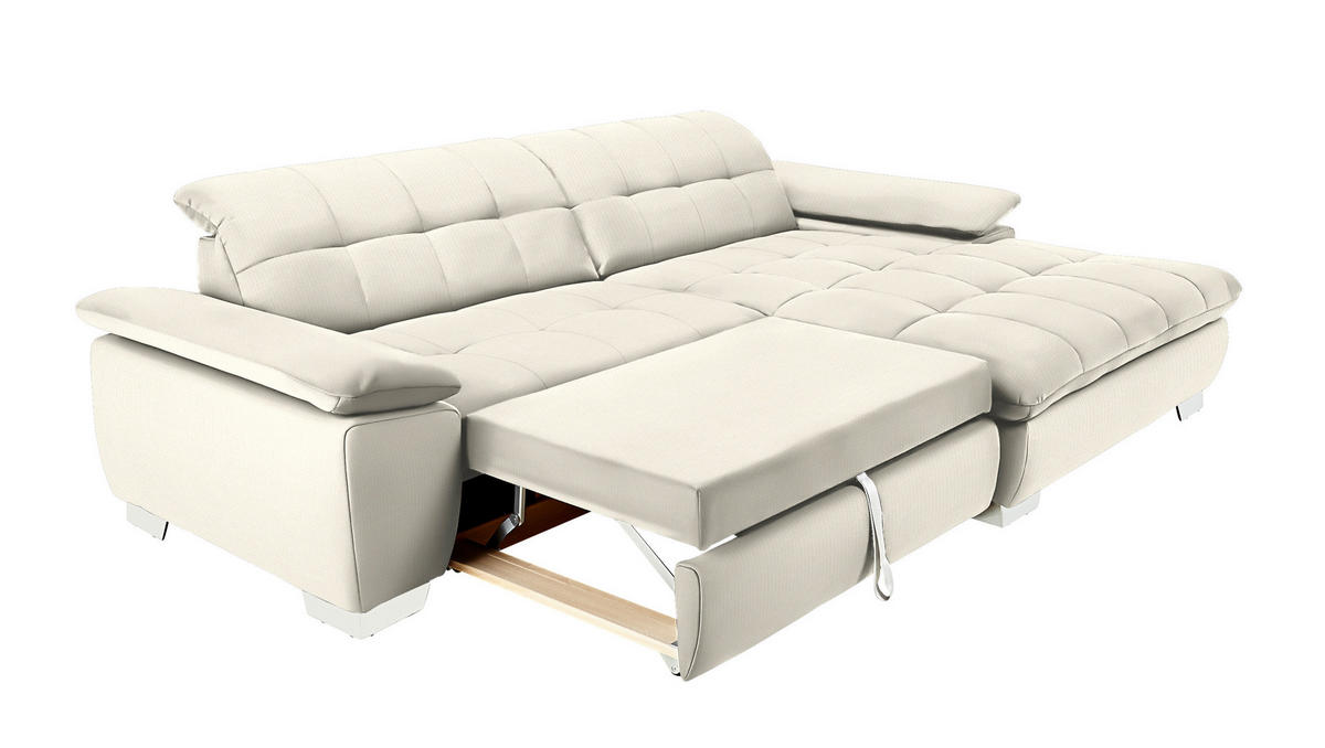 ECKSOFA in Mikrofaser Weiss  - Chromfarben/Weiss, Design, Textil/Metall (265/180cm) - Carryhome