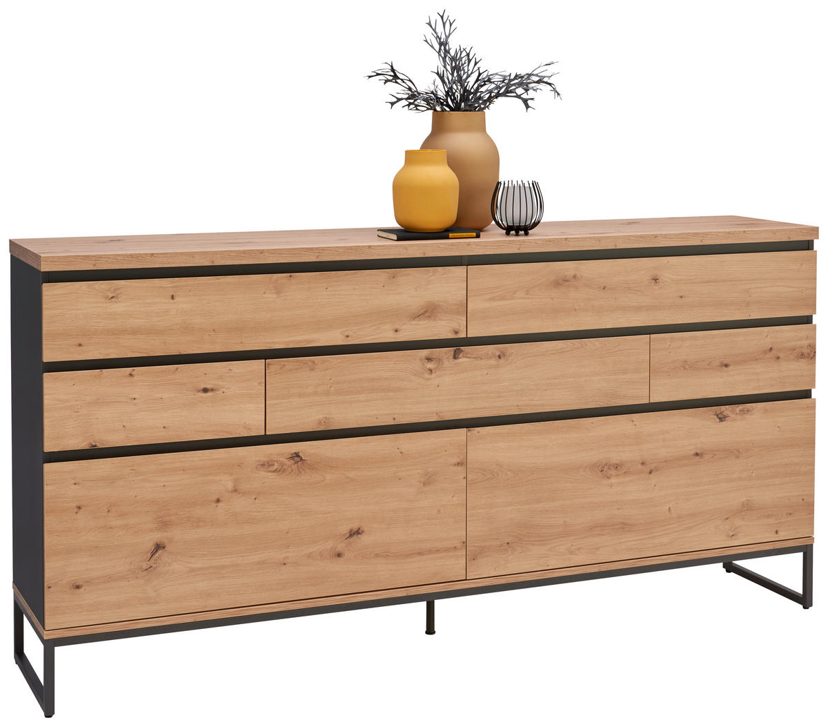 SIDEBOARD  in 189,2/95,8/40 cm  - Anthrazit/Eiche Artisan, KONVENTIONELL, Holzwerkstoff/Metall (189,2/95,8/40cm) - home24