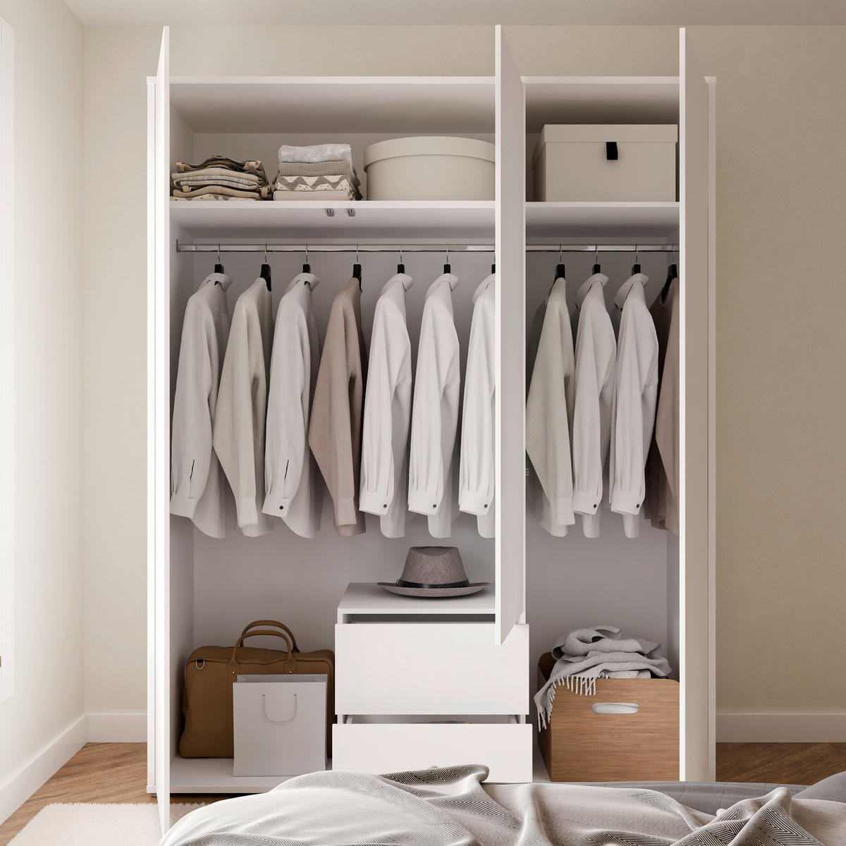 DREHTÜRENSCHRANK 169/214/60 cm,  in Weiß, 3-türig  - Weiß, Trend, Holzwerkstoff (169/214/60cm) - Carryhome