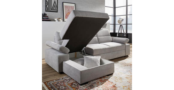 WOHNLANDSCHAFT inkl.Funktionen Hellgrau Webstoff - Dunkelbraun/Hellgrau, Design, Kunststoff/Textil (166/258cm) - Cantus