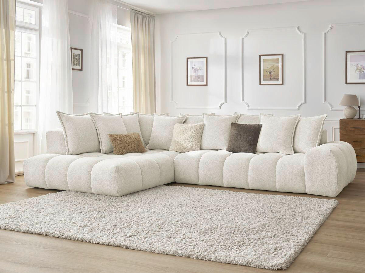 ECKSOFA Ottomane links  EVEREST Weiß Flachgewebe  - Schwarz/Weiß, MODERN, Kunststoff/Textil (210/352cm) - Livetastic