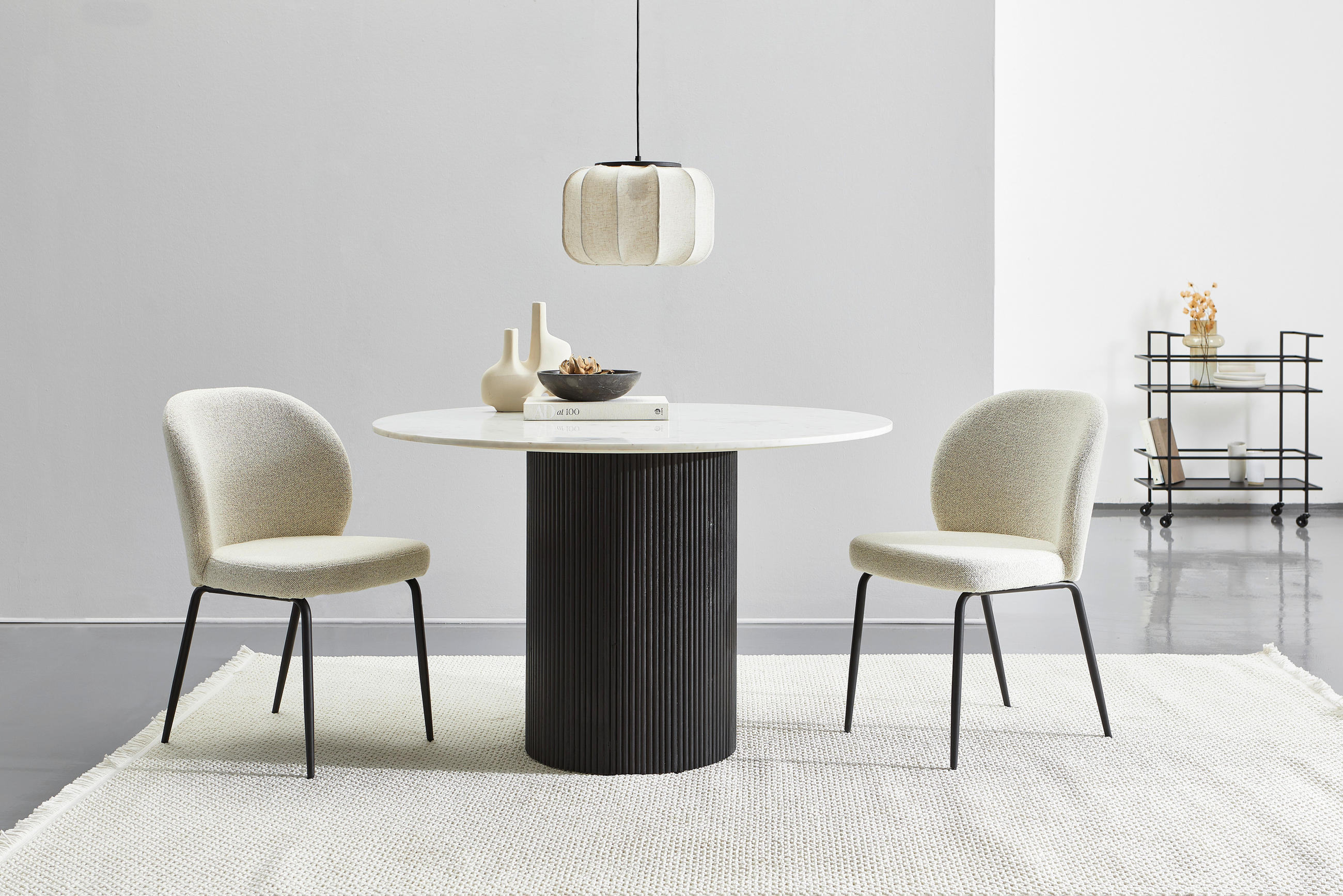 MASĂ din lemn, piatră 120/120/76 cm   - alb/negru, Modern, lemn/piatră (120/120/76cm) - Livetastic