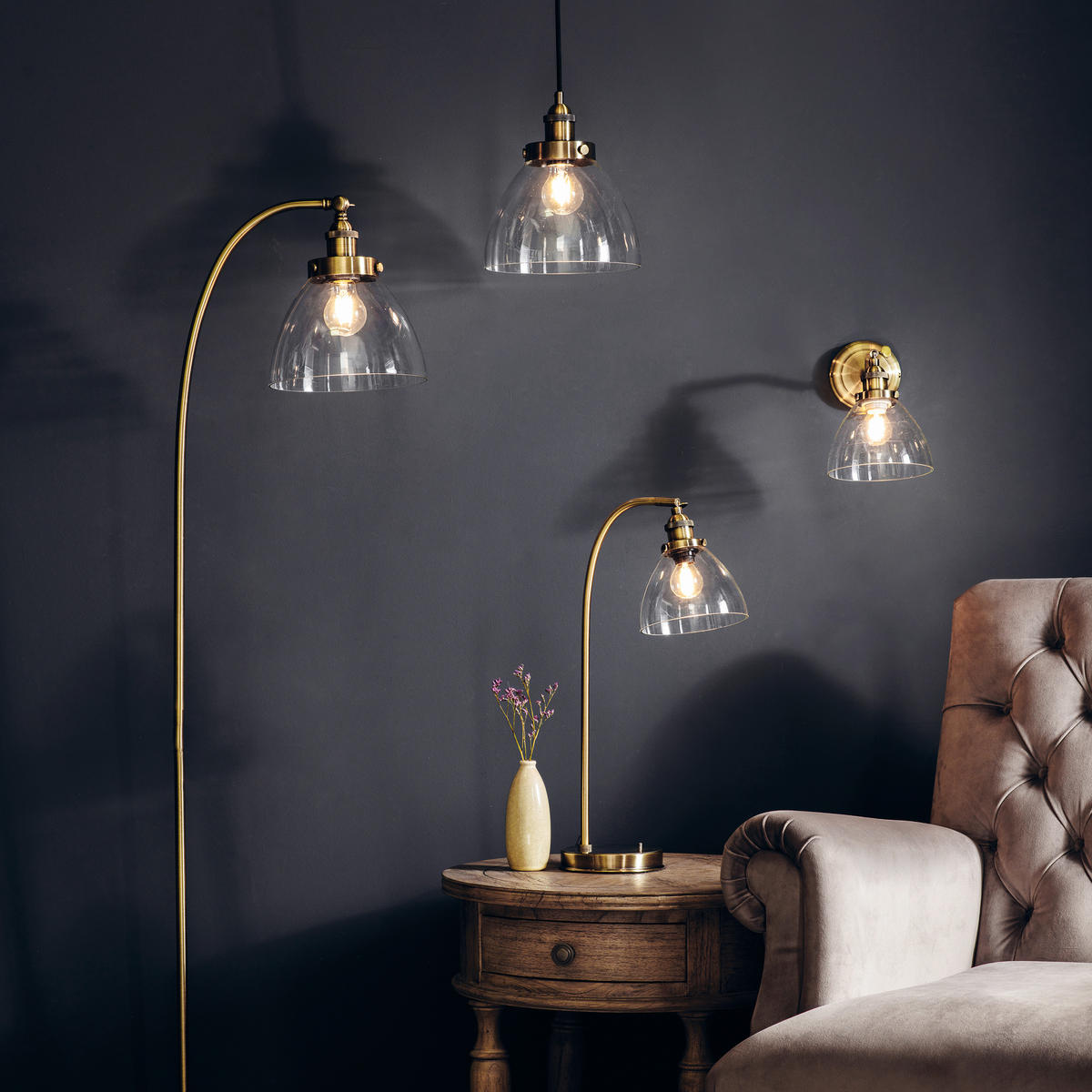 WANDLEUCHTE Hansen 15/22 cm   - Klar/Messingfarben, KONVENTIONELL, Glas (15/22cm) - ENDON