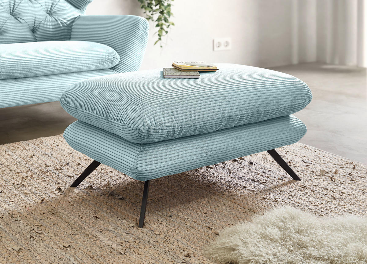 HOCKER Cord Hellblau  - Schwarz/Hellblau, MODERN, Textil/Metall (90/45/60cm) - Pure Home Lifestyle