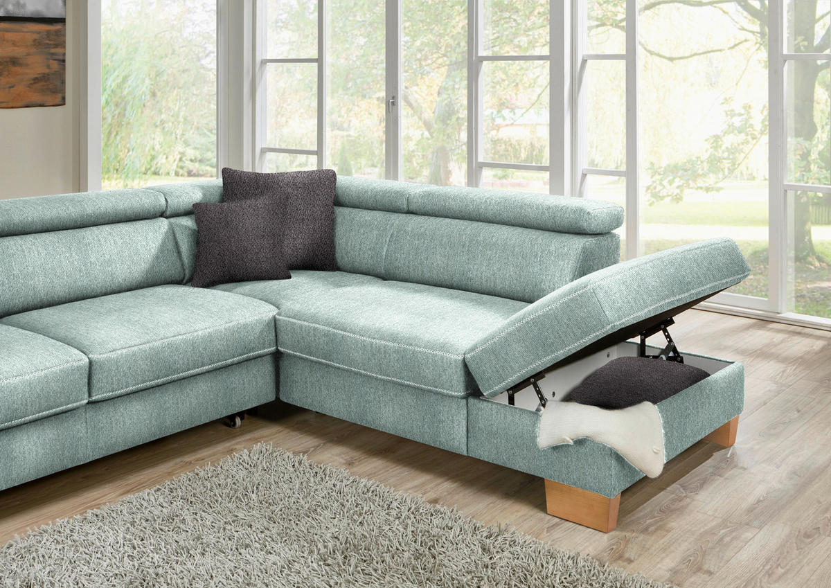 ECKSOFA in Mikrofaser Mintgrün  - Eichefarben/Beige, Natur, Holz/Textil (226/273cm) - Beldomo System