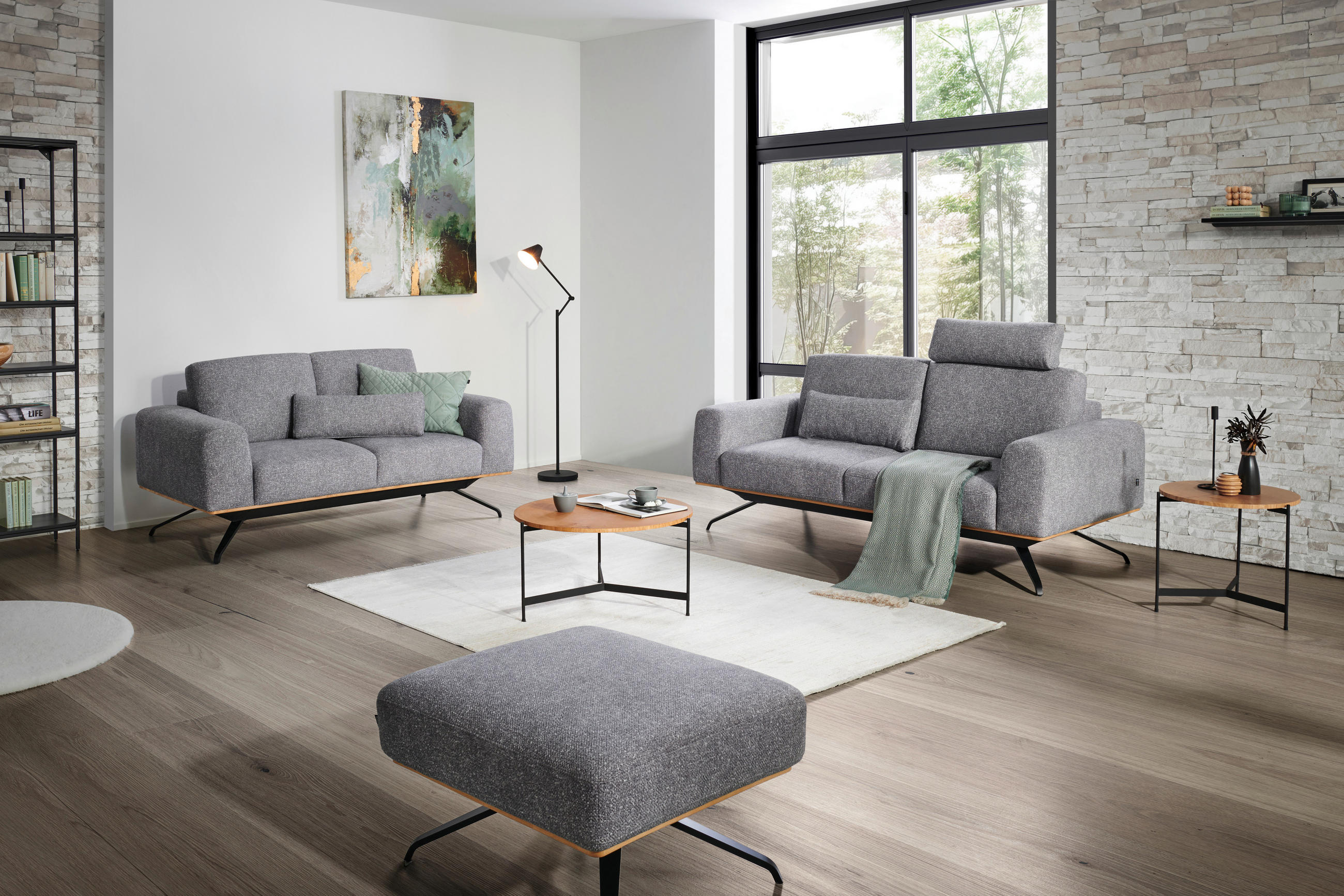 3-SITZER-SOFA Struktur Grau  - Schwarz/Grau, Design, Holz/Textil (196/85-104/95cm) - Novel